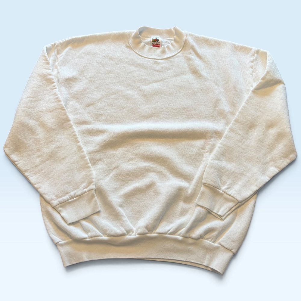 Vintage Fruit Of The Loom Sweatshirt Mens XL White Fleece Crewneck USA 90s
